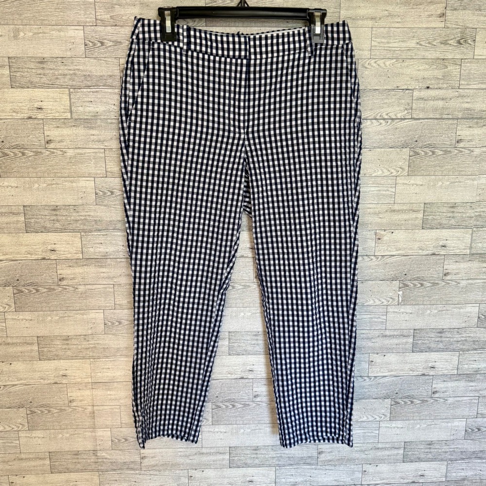 J. Crew Gingham Check Cropped Pants Women's Size 8 Blue White Cotton‎ Blend - Picture 7 of 11